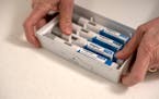 A box containing injectable vials of the weight-loss drug Wegovy in Brighton, Mich.