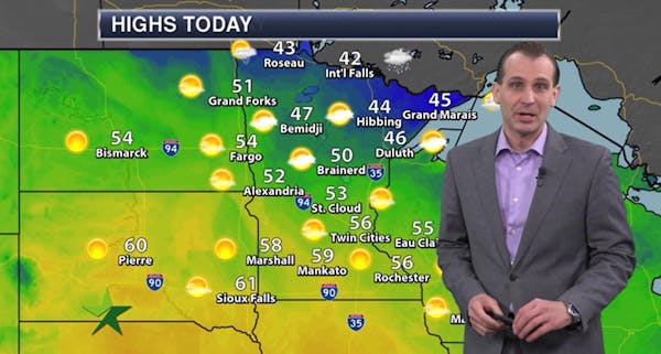 Afternoon forecast: Sunny, high 56