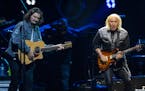 Deacon Frey, left, and Joe Walsh perform with the Eagles at Xcel Energy Center in St. Paul, Minn. on Friday, Nov. 17, 2023. ] LEILA NAVIDI • leila.n