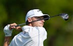 Nicolai Hojgaard of Denmark plays his second shot on the second hole hole during the final round of the DP World Tour Championship golf tournament, in