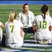 Katie Aafedt chatted with her players during a game in 2022. Aafedt has resigned as Edina girls soccer coach.