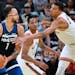 Timberwolves forward Kyle Anderson was defended by Spurs rookie Victor Wembanyama in Minnesota’s 117-110 victory in the team’s first game in the N