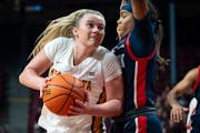 Gophers forward Mallory Heyer fought to score two of her 17 points vs. Stony Brook on Sunday at Williams Arena.