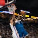 Thunder forward Chet Holmgren (7) defended Anthony Edwards (5) as the Timberwolves guard took a shot in the second quarter Tuesday at Target Center. E