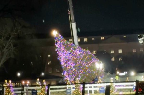 National Christmas Tree is back upright after it toppled