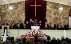 Pastor Tony Lowden speaks during the funeral service for former first lady Rosalynn Carter at Maranatha Baptist Church, Wednesday, Nov. 29, 2023, in P
