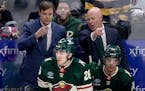 New Wild head coach John Hynes and assistant Darby Hendrickson during Tuesday night’s victory over St. Louis at Xcel Energy Center.