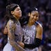Lynx teammates Seimone Augustus (left) and Maya Moore (23) headline the 2024 Women’s Basketball Hall of Fame class that was announced Thursday. The 