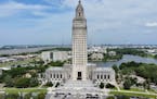 The Louisiana state Capitol stands prominently, April 4, 2023, in Baton Rouge, La.