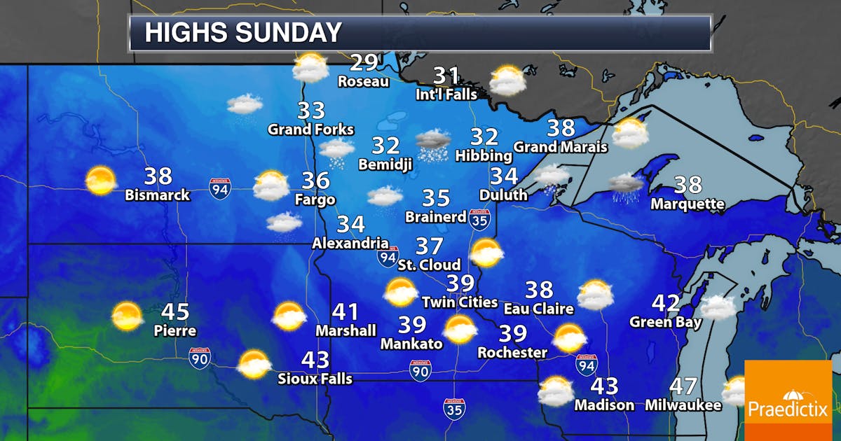 Sunday Mostly cloudy with a chance of snow overnight